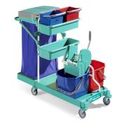 Уборочная тележка TTS GREEN 30, 2*15л ведра, 2*6л ведра, отжим Тес, с белыми стойками и колесами D 100 мм Артикул: 0R003030