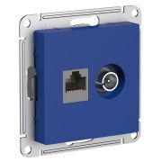 Розетка компьютерная + телевизионная 2-м СП AtlasDesign RJ45 кат.5E + TV механизм аквамарин SE ATN001189